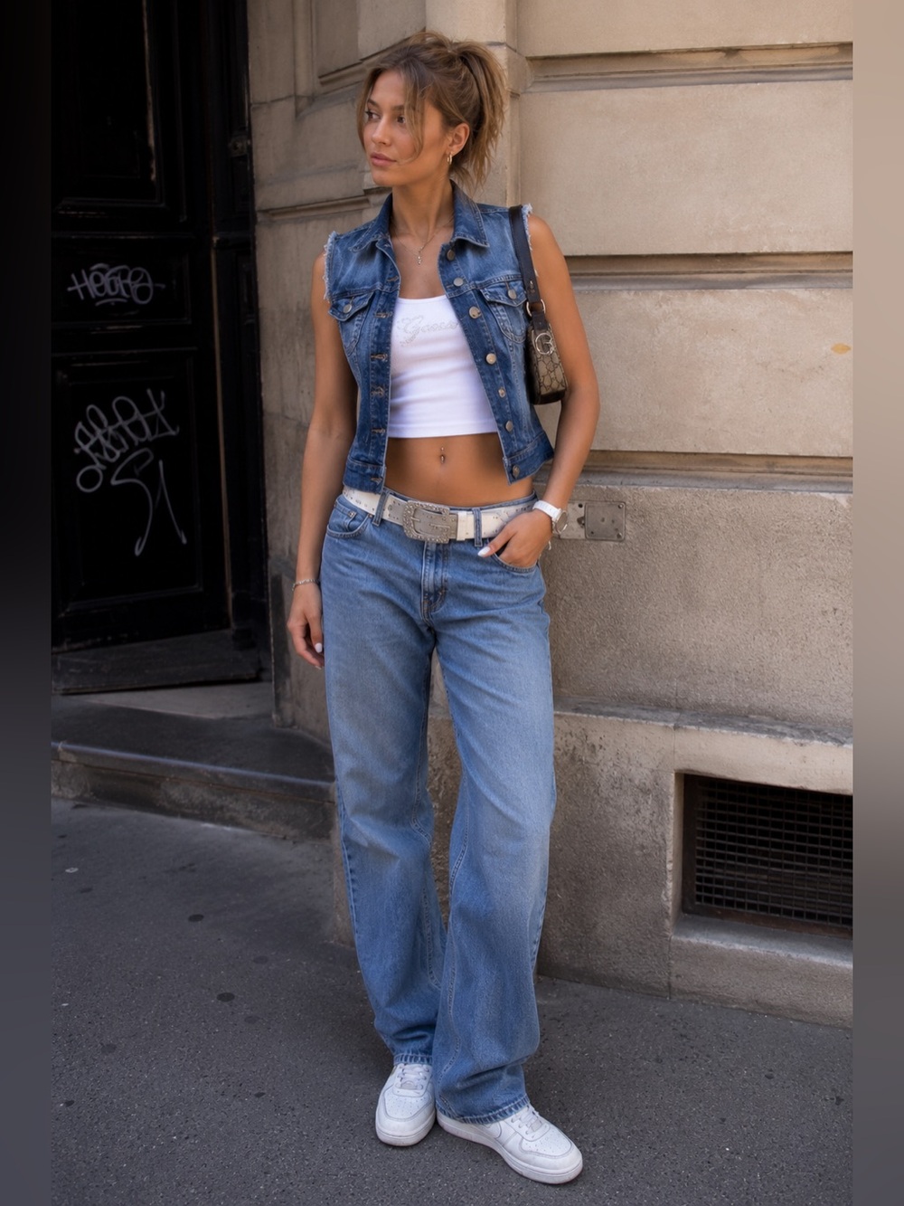 Bluenotes Vintage Y2k cropped stretch denim vest Sz M